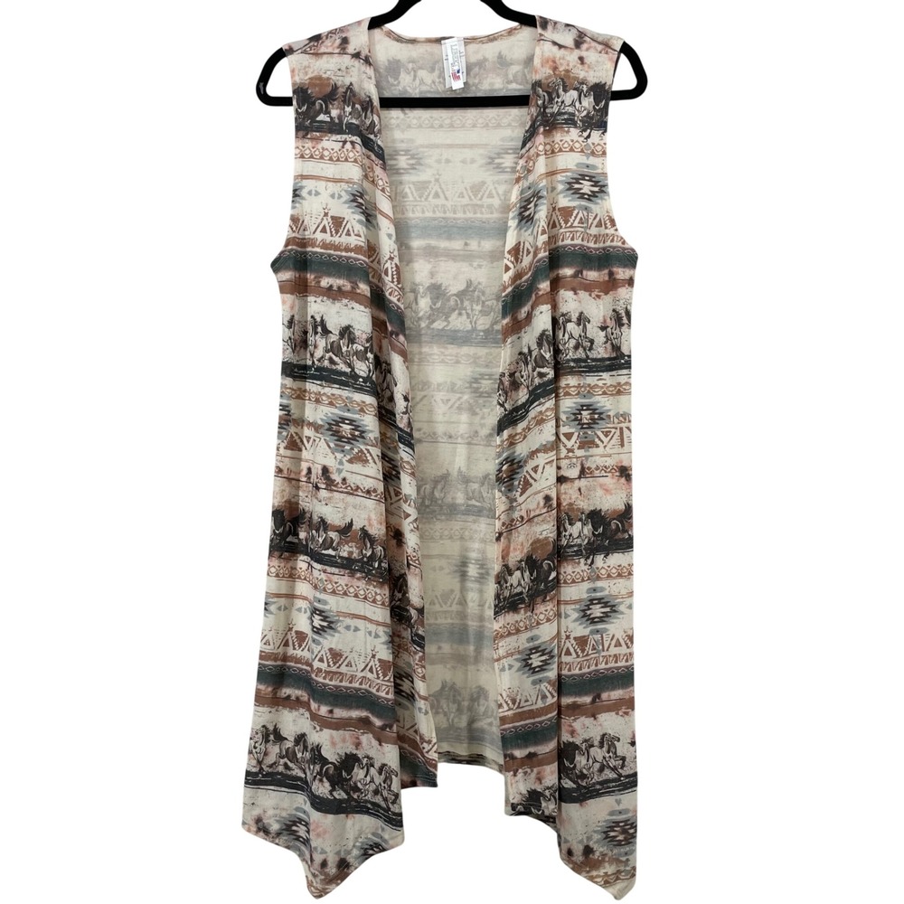 Liberty Wear Size L/XL Vest Horse Print Southwestern Vest Cowgirl Women USA MADE